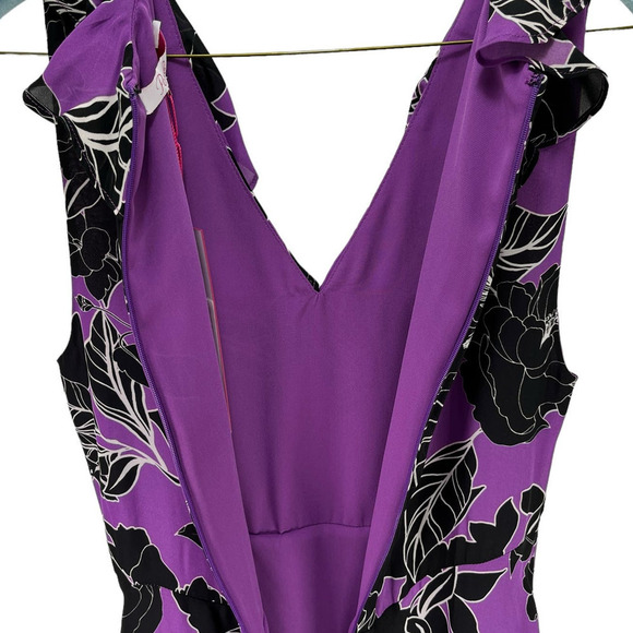 Parker New York NWT Loreena Silk Blend Wrap Dress Purple Black Floral Size 2 - Picture 11 of 16